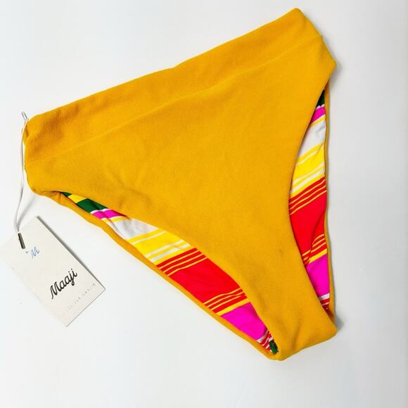 MAAJI WOMEN STANDARD HIGH RISE REVERSIBLE YELLOW STRIPED COLORFUL BOTTOM  LARGE - Picture 8 of 9